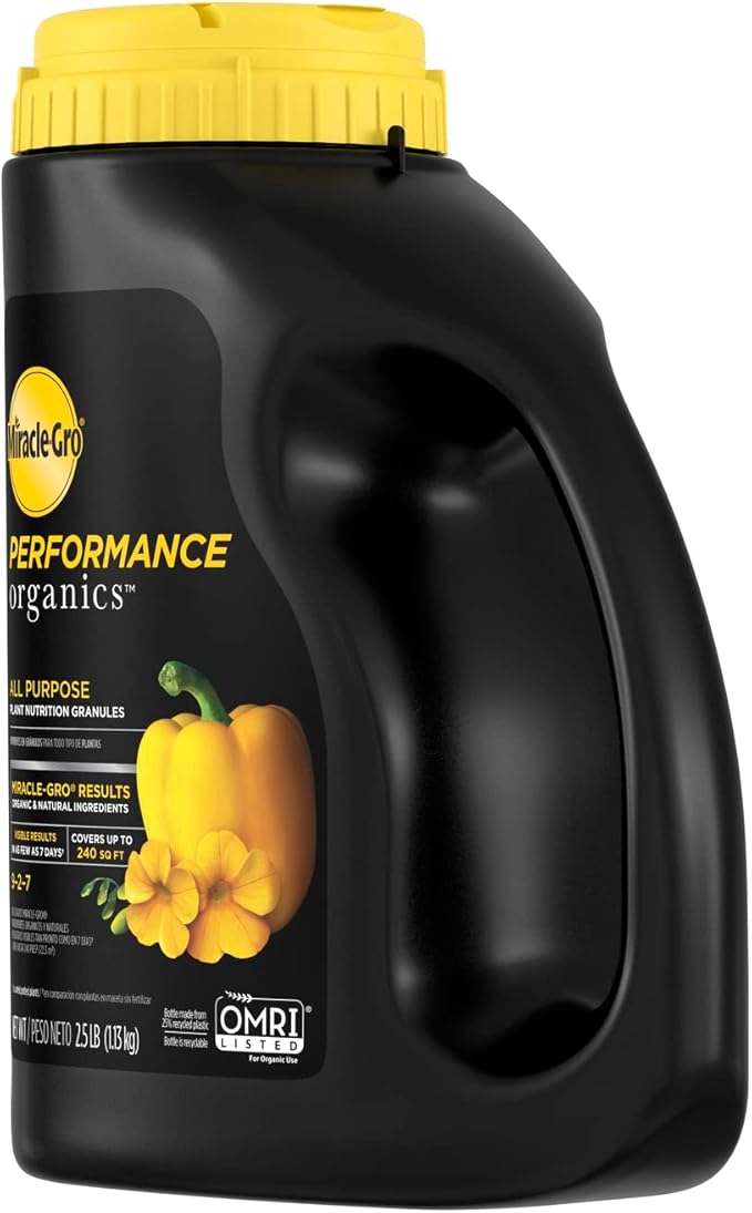 Miracle-Gro Performance Organics All Purpose Plant Nutrition Granules - 2.5 lb., All-Purpose Plant Food for Vegetables, Flowers and Herbs, Feeds up to 240 sq. ft.