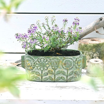 8 inch Green Pots Planters Indoor Plants Succulent Pots Rectangle Window Box Cactus Plant Containers for Home Decor(No Drainage)