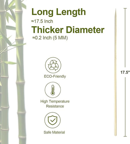 Bamboo Smores Sticks (50 Pcs), 17.5" Marshmallow Roasting Sticks for Fire Pit, 5mm Heavy Duty Wooden Skewers for Smore Hot Dog Barbecue Thick Sticks for Campfire Grilling Camping Bonfire