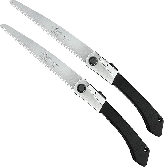 Jameson Professional Grade 8 Inch Folding Pruning Hand Saw for Single Hand Use with Tri-Cut Blade and Slip Resistant Grip - 2 Pack