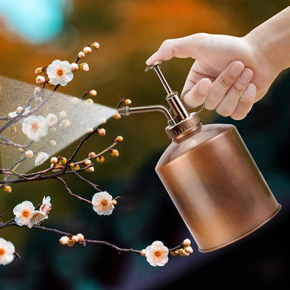 Galvanized Steel Plant Mister Spray Bottle, 8" Tall Vintage Plant Spritzer Watering Can, Succulent Watering Bottle with Top Pump for Indoor Outdoor Gardening (Bronze)