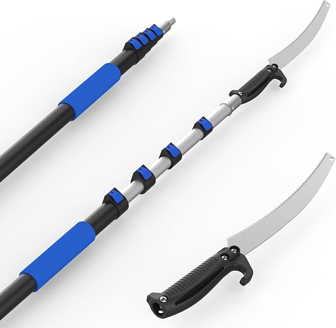 26FT Reach Pole Saws for Tree Trimming with 5-20FT Telescoping Extension Pole, Anti-slip Handle, Manual Pruning Pole Saw with 19" 3X Detachable Saw for Forestry, Yard, Garden, Patios