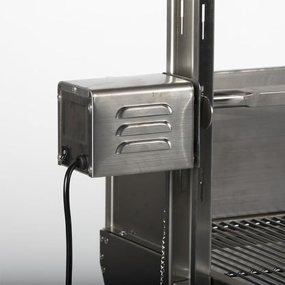 Ash & Ember 13W Stainless Steel BBQ Rotisserie Grill with Windscreen, 4 RPM Rotation Speed, Rated 85 LB for Medium Game, Portable Electric Outdoor Roaster