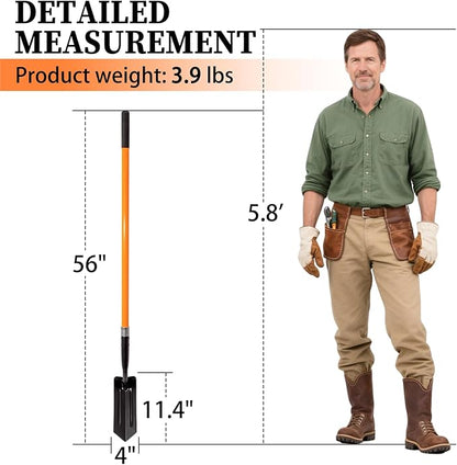 Trench Shovel for Digging, 4-Inch Trench Shovel, Heavy Duty Trenching Shovel with Fiberglass Handle, 56 Inches