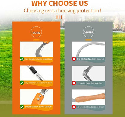 Weeding Sickle, Stainless Steel Long-Handled Lightweight Sickle, Serrated Double-Edged Steel Grass Sickle, Extended Upright Weeding Scythe, for Garden Yard Gardening Pruning