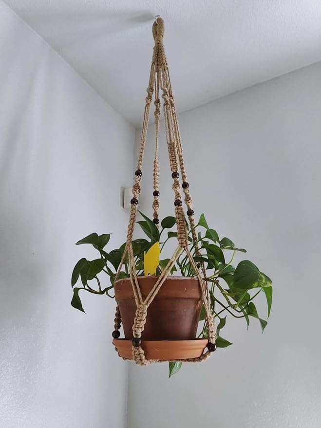 2PK 43 Inches Macrame Planter Hanger Large for 12 inch Pot + Swag Hook (Extra Long & Big) | Large Hanging Planter for Indoor Plants | No Tassel, Cotton Rope, NO Pot/Plant Included (Jute)(XL)