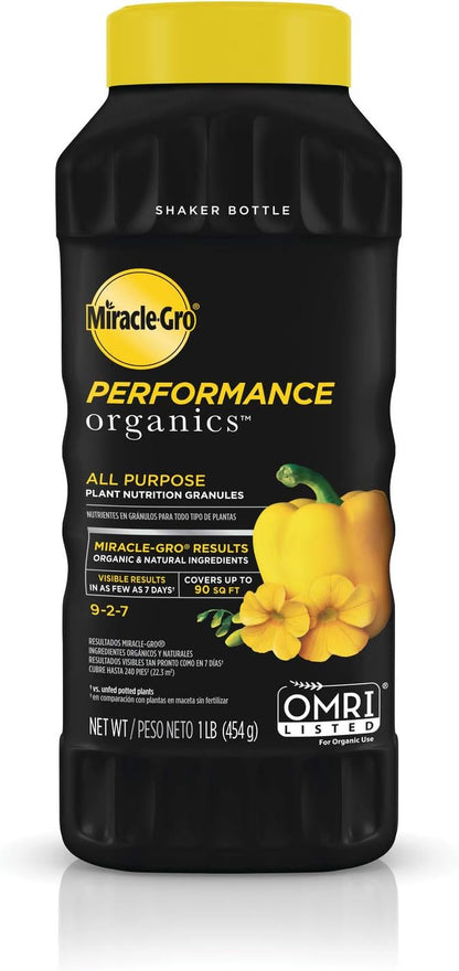 Miracle-Gro Performance Organics All Purpose Plant Nutrition Granules - 1 lb. Shaker Bottle, Organic, All-Purpose Plant Food for Vegetables, Flowers and Herbs, Feeds up to 90 sq. ft.