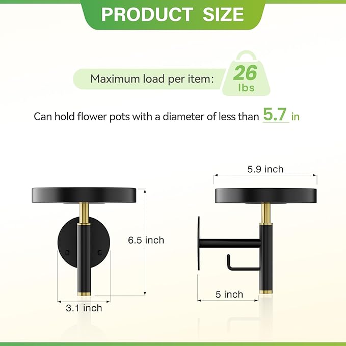 DELLAN Wall Plant Holder, 3 Pack Metal Wall Planters Stand Floating Shelves for Indoor Plants, Window Sill Plant Decor for Bedroom, Bathroom, Living Room, Home, Office, BlackGold