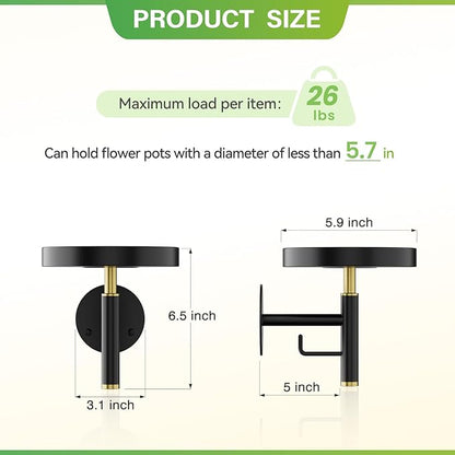 DELLAN Wall Plant Holder, 3 Pack Metal Wall Planters Stand Floating Shelves for Indoor Plants, Window Sill Plant Decor for Bedroom, Bathroom, Living Room, Home, Office, BlackGold