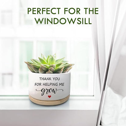 Thank You Gifts for Teacher, Succulent Plant Pot, Flower Planter Gifts, Teachers Appreciation Gift Graduation Retirement Gift Thank You Idea, Thank You for Helping Me Grow (No Plants)