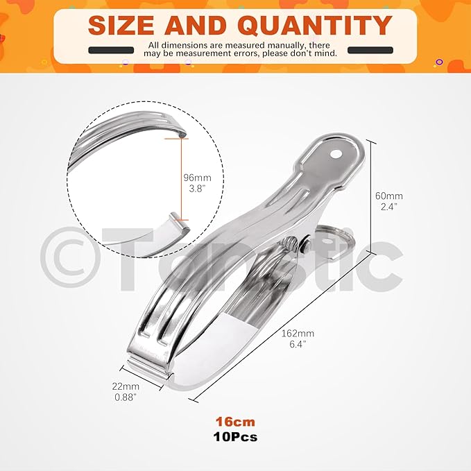 Tanstic 10pcs 6.3 Inch Stainless Steel Greenhouse Clamps Heavy Duty Garden Clips with Strong Grip and Large Open Mouth for Netting Holding