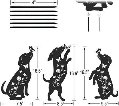 Metal Dog Statues for Garden,3 Pack Silhouette Beagle Garden Decor for Outside,Outdoor Dog Decor