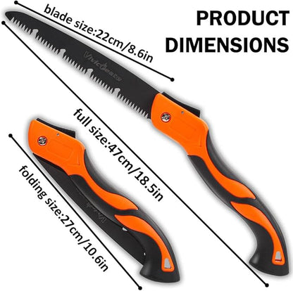 Vivicreate Folding Hand Pruning Camping Saw Survival Bushcraft Saw Tree Pruning Cutting Hand Limb Yard Work Folding Saw serrucho plegable sierra de poda herramientas de jardinería (10 Inch)