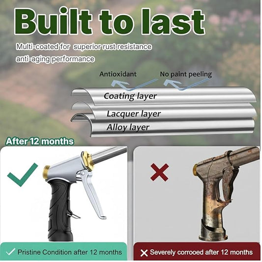 Garden Hose Nozzle Sprayer High Pressure Garden Hose Nozzle Heavy Duty Water Sprayer for Garden Spray Patio Outdoor Washer Pet Shower Car Wash attachment (LongRodHeat-insulated)