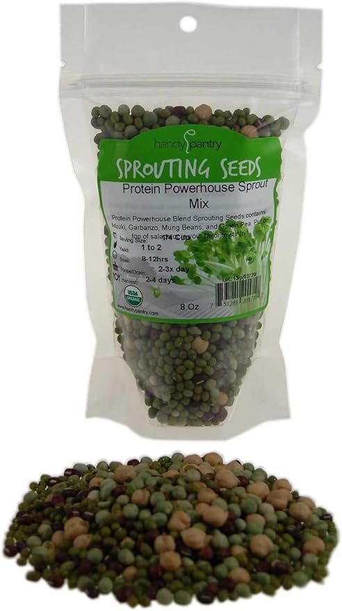 Protein Powerhouse Sprouting Seed Mix: 2.5 Lb - Organic, Non-GMO - Sprouting Sprouts, Food Storage. High Protien Sprouts - Pea, Mung, Green Pea, Adzuki