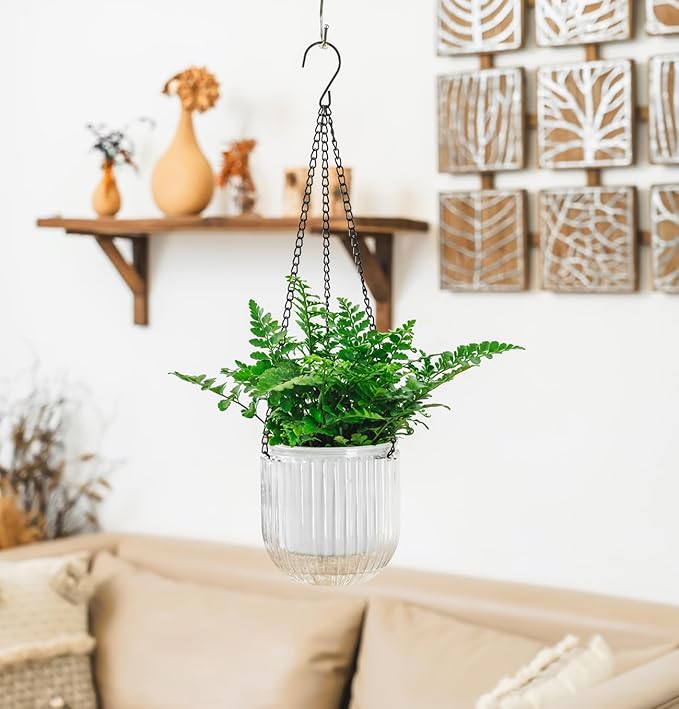 Melphoe 2 Pack Self Watering Hanging Planters Indoor Flower Pots, 5.3 Inch Outdoor Hanging Basket, Plant Hanger with 3Hooks Drainage Holes for Garden Home (White)