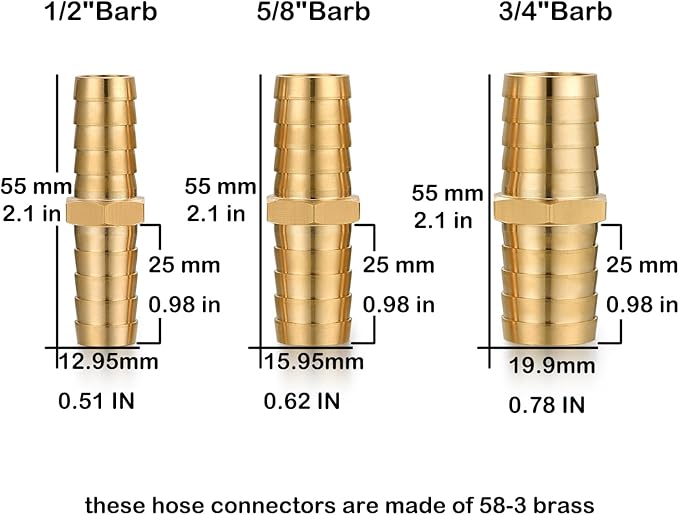 Solid Brass Garden Hose Repair Connector with Clamps Hose Repair Kit, 3/4"Barb Garden Hose Fittings (3/4"Barb-3 Set)