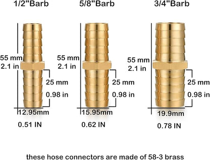 Solid Brass Garden Hose Repair Connector with Clamps Hose Repair Kit, 1/2"Barb Garden Hose Fittings (1/2"Barb-3 Set)