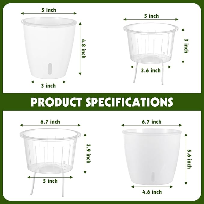 Self-Watering Pots for Indoor Plants, 8-Pack Self Watering Planter with Drainage Holes, Small African Violet Pots with Water Indicator, 5 Packs 5''/3 Pack 6.7'' Orchid Pot, White