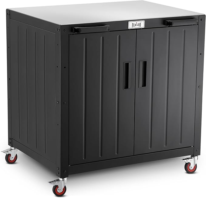 Grill Table, Outdoor Bar Cart Grill Cart with Storage Cabinet, Modular Outdoor Kitchen Island, Outdoor Grill Station with 304 Stainless Steel Top for Lawn & Garden, L35.4 x W24