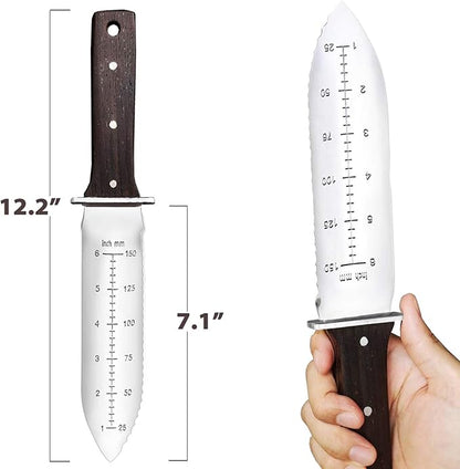 gonicc Professional Hori Hori Garden Knife with Leather Sheath, Protective Handguard, High polished 440 Stainless Steel Blade, Sharpening Stone Included, for Weeding, Digging, Pruning, and Cultivating