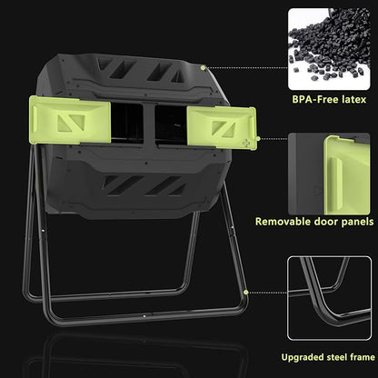 SQUEEZE master Compost Bin 43 Gallon Outdoor Tumbler composters Garden Tumbling or Rotating Compost Green Door