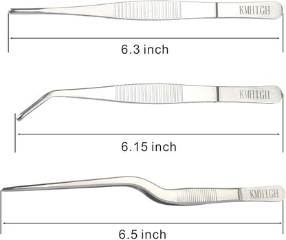 Stainless Steel Tweezers Set, For Small Gardening and Kitchen, Multi-Purpose Tools. (3Pcs, 6.15Inches / 6.3Inches / 6.5Inches)