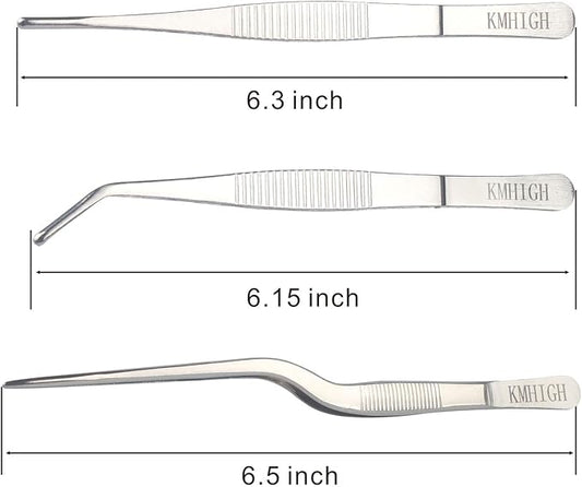Stainless Steel Tweezers Set, For Small Gardening and Kitchen, Multi-Purpose Tools. (3Pcs, 6.15Inches / 6.3Inches / 6.5Inches)