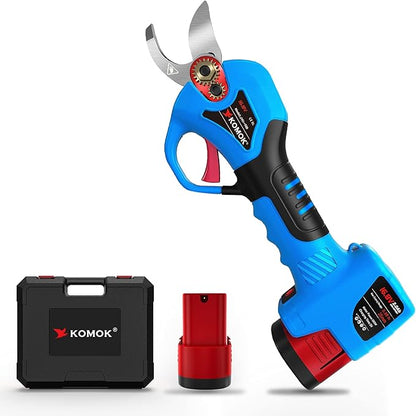KOMOK Electric pruning shears, Professional Cordless Power Branch Cutter Fruit Tree Pruner, 2PCS 2Ah Battery Operated Pruning Shears, MAX 1" Cutting Capacity 6-7 working hours