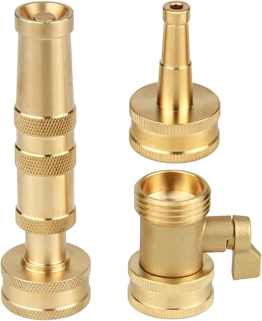 High Pressure Hose Nozzle, Heavy-Duty Brass Adjustable Twist Hose Nozzle with On-Off Valve, Water Hose Sprayer Nozzle with 3/4" GHT Connector for Garden(3 Pack）
