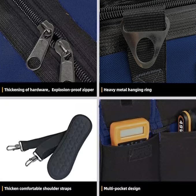 FASTECH 22in Heavy Duty Bottom Tools Bag With Wide Mouth For Tool Storage, Carrier and Organizer, Tote Bag for Men/Women, Wide Mouth Tool Bags With Inside Pockets (22 Inch)