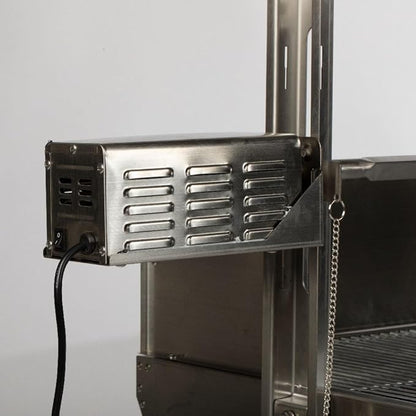 TITAN GREAT OUTDOORS Ash & Ember 25W Stainless Steel BBQ Rotisserie Grill with High Efficiency Windscreen, 4 RPM Rotation Speed, Rated 125 LB for Large Game, Portable Electric Outdoor Roaster