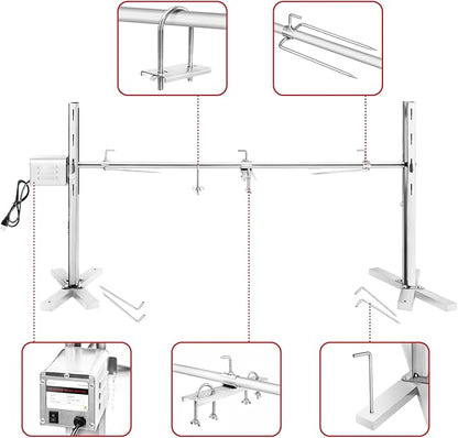 Electric Rotisserie Grill Kit, 90LBS Pig Spit Rotisserie, Stainless Steel Tripod Stand, 52' Pig Lamb Hooded Roaster, Charcoal Spit with 15W Motor & Height Adjustable for Camping