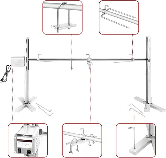 Electric Rotisserie Grill Kit, 90LBS Pig Spit Rotisserie, Stainless Steel Tripod Stand, 52' Pig Lamb Hooded Roaster, Charcoal Spit with 15W Motor & Height Adjustable for Camping