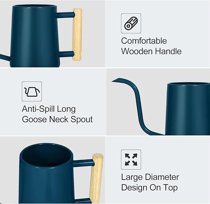 Watering Can Indoor Plants, 35 oz/1000 ml Metal Stainless Steel Watering Can Pot with Long Spout for Indoor House Plants Bonsai Outdoor Garden Flower Decorative (Dark Blue)