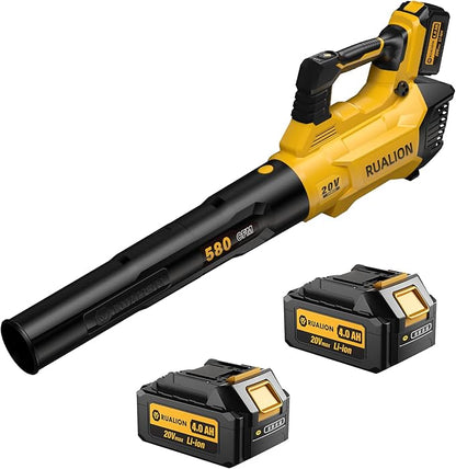 Leaf Blower Cordless, Electric Leaf Blowers Up to 580 CFM 160 MPH, Battery Powered Blowers for Lawn Care, Patio, Garage(2 * 20V 4.0 Ah Batteries and Charger Included)