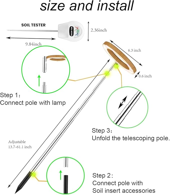 Plant Grow Light,yadoker LED Growing Light Full Spectrum for Indoor Plants, Paired with a Soil Tester,Height Adjustable, Automatic Timer, 5V Low Safe Voltage,Idea for Large Plant Light