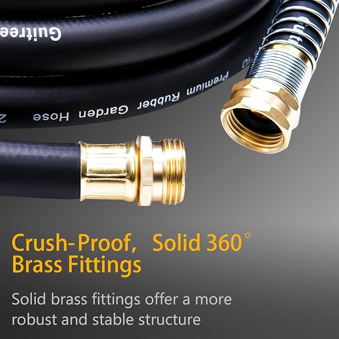 75FT 5/8 Heavy Duty Rubber Garden Hose - 200psi Working, 1000psi Burst - Hot/Cold Water - Five-Layered Braiding for Durability - Versatile for Gardening, Agriculture, Construction(Black)