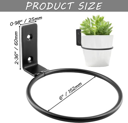 2 Pack 6 inch Flower Pot Holder Ring, Flower Pot Holder Ring Wall Mounted Set Wall Mounted Metal Planter Hanger Matte Black Hanging Plant Holder
