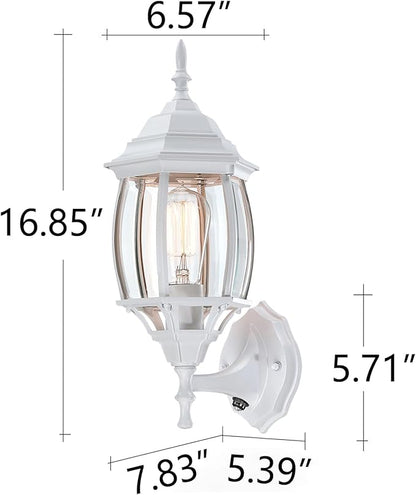 16.8 Inch White Outdoor Wall Lights Dusk to Dawn, Outside Wall Sconce for House White Dusk to Dawn Sensor Outdoor Light for Front Door Porch Sconce with Vintage Design,E26