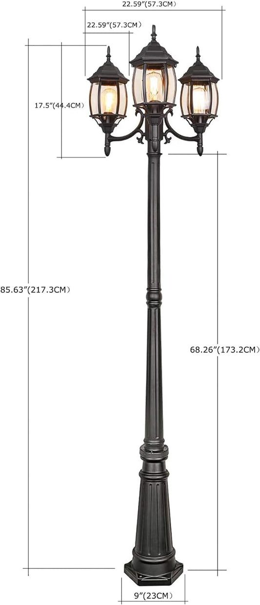 85 Inch 3-Head Lamp Posts Outdoor Lighting for Backyard Garden 3-Light Outdoor Post Lantern 85” Aluminium Alloy Outside Street Light with Clear Glass Shade,Driveway Light,E26(Bulbs Not Included)