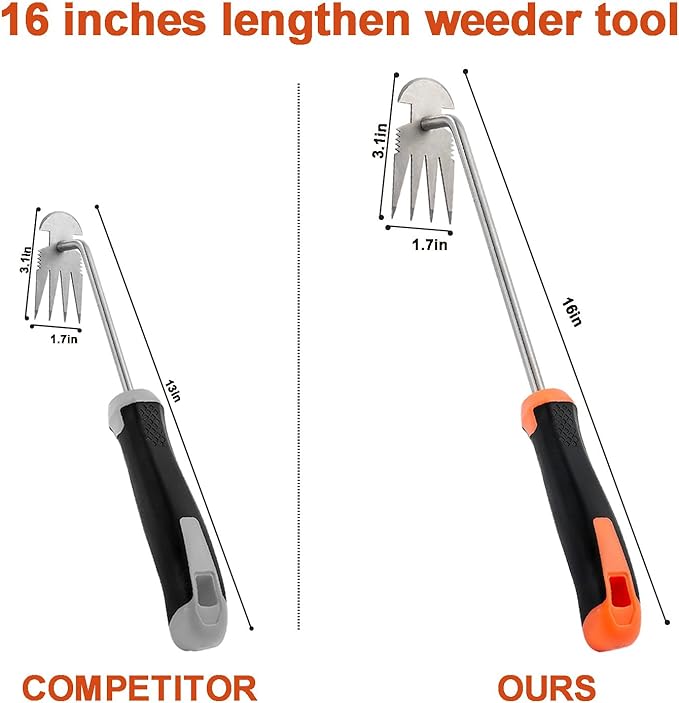 Weed Puller Tool, Rubber Handle Garden Manual Weeder Tool, Portable Stainless Steel Weeding Tools, For Hand Weeder Puller for Vegetable Gardening Backyard Farm Planting & Uprooting Weeding Tool