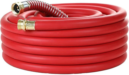 25FT 5/8 Heavy Duty Rubber Garden Hose - 200psi Working, 1000psi Burst - Hot/Cold Water - Five-Layered Braiding for Durability - Versatile for Gardening, Agriculture, Construction(Red)