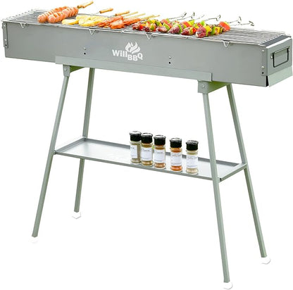 Charcoal Grills Commercial Quality Portable Multiple Size Hibachi BBQ Lamb Skewer Folded Camping Barbecue Grill for Garden Backyard Party Picnic Travel Outdoor Cooking Use(39.4x7.1x5.1 inch)