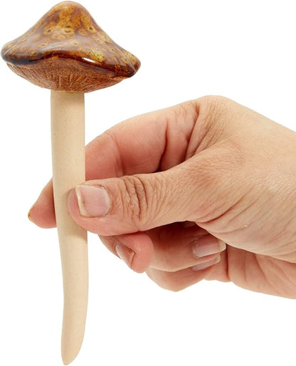 Juvale Ceramic Outdoor Mushrooms Plant Stakes - 5 in, Assorted Brown, Red, Orange & Green, 4-Pack - Set of Garden Mushrooms for Planter Pots & Indoor & Outdoor Garden Decor
