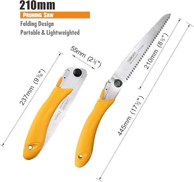 Toolux 8 Inch Folding Saw, SK5 Steel Pruning Hand Saw, Camping Saw for Smooth Cutting, Camping, Gardening, Tree Pruning, Wood Cutting, Compact Design with Non-Slip Ergonomic Handle for Outdoor Use