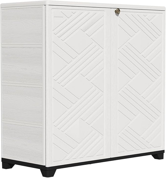 ZZM Indoor/Outdoor Storage Cabinet Waterproof, 34"x15"x34" Plastic Outdoor Storage Box for Garden Balcony Bathroom, All Weather Outdoor Storage Clearance, DIY Usage, with 1 Shelf (White)