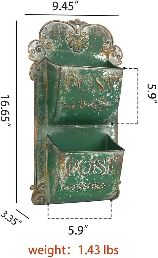 All Chic Wall Hanging Planter Outdoor Wall Planters Metal Wall Planter Flower Pot Double Layer Wall Planters for Indoor Ourtdoor Plants Porch Decor (Green)