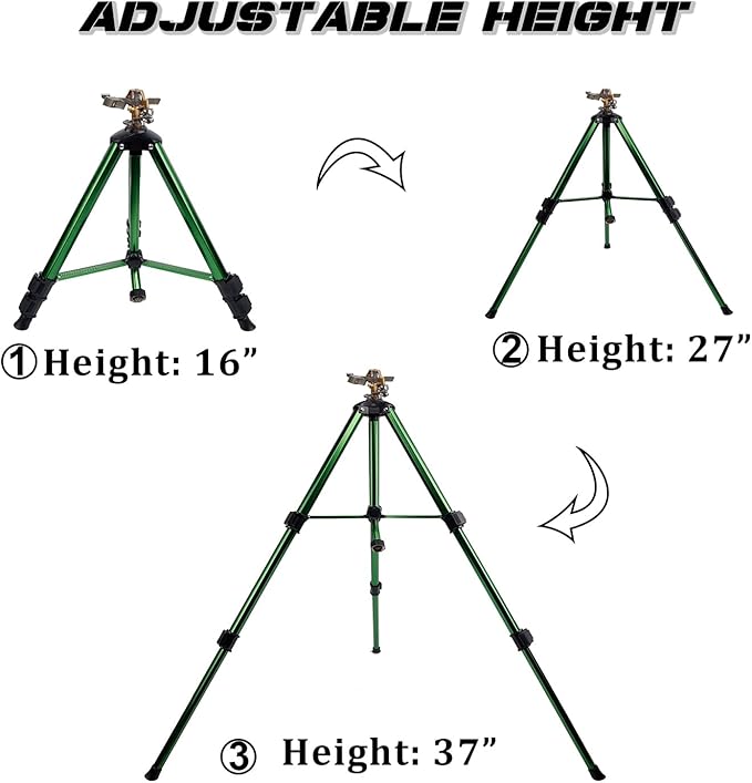 Biswing Impact Sprinkler Head on Tripod Base, Heavy Duty Lawn Sprinklers, 360 Degree Large Area Irrigation, Metal Sprinkler Nozzle & Solid Alloy Metal Extension Legs Flip Locks, 1 Pack