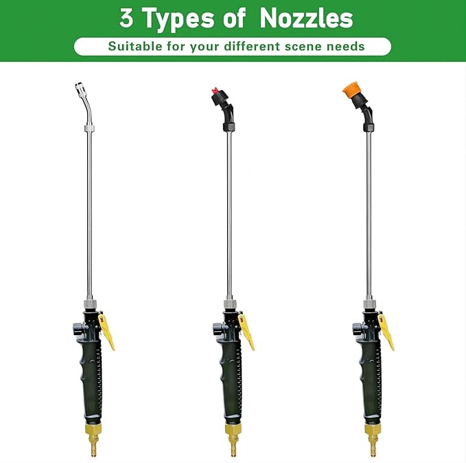 Stainless Steel Sprayer Wand Replacement with 3 Types of Nozzles, Fan Nozzle, 1/4" & 3/8" Brass Barb and 2 Hose Clamps (29 Inch Wand with 3 Nozzles)